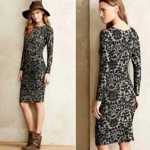 Anthropologie Ganni Size S Black Lace Print Monica Bodycon Ruched Midi Dress